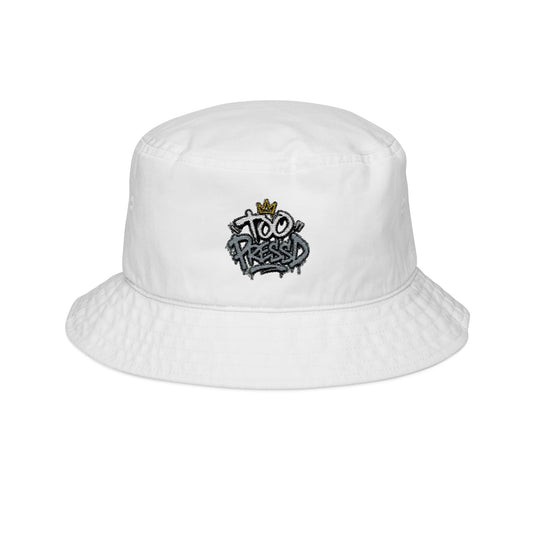 Embroidered 'King' Crown Bucket Hat — White Cotton Streetwear
