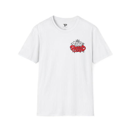 Too PressD Logo T-Shirt — Small Chest Graffiti Print & Back TP Logo