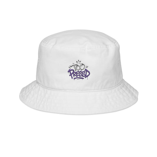 Embroidered 'Too Pressed' White Bucket Hat - Streetwear Casual Sun Hat